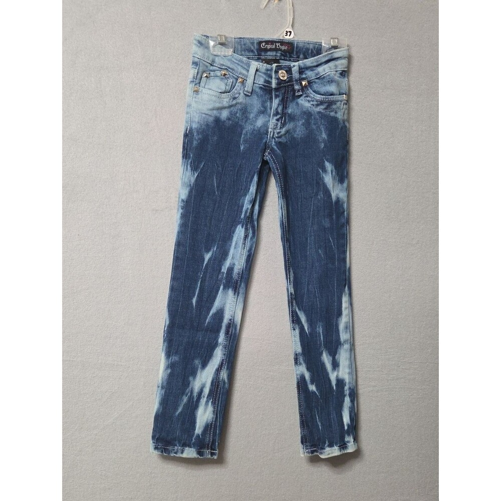 Crystal Vogue Girls Acid Wash Bleach Dye Denim Jeans Rhinestone Y2K.